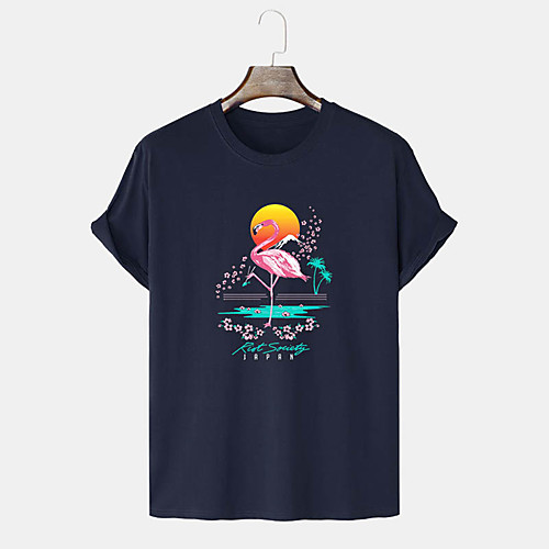 

Men's Unisex T shirt Hot Stamping Graphic Prints Crane Plus Size Print Short Sleeve Daily Tops 100% Cotton Basic Casual Black Navy Blue