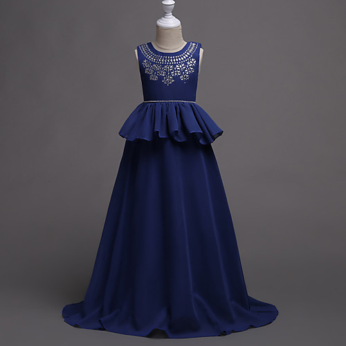 

Princess Floor Length Flower Girl Dresses Party Chiffon Sleeveless Jewel Neck with Ruffles