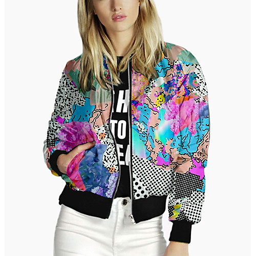 

Women's Jacket Sport Spring & Fall Regular Coat Stand Collar Regular Fit 3D Print Active Jacket Long Sleeve Print Patchwork Rainbow / Going out