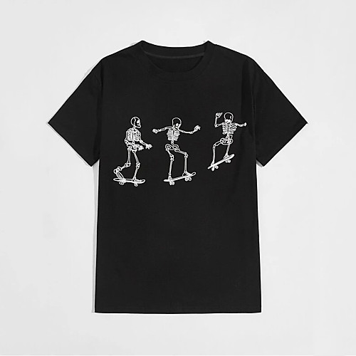 

Men's Unisex T shirt Shirt Hot Stamping Graphic Prints Skull Plus Size Print Short Sleeve Daily Tops 100% Cotton Basic Fashion Classic Round Neck Black / Summer
