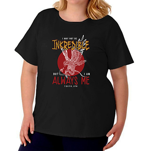 

Women's Plus Size Tops T shirt Letter Animal Print Short Sleeve Crewneck Basic Gray White Black Big Size XL XXL 3XL 4XL 5XL / Cotton / Cotton