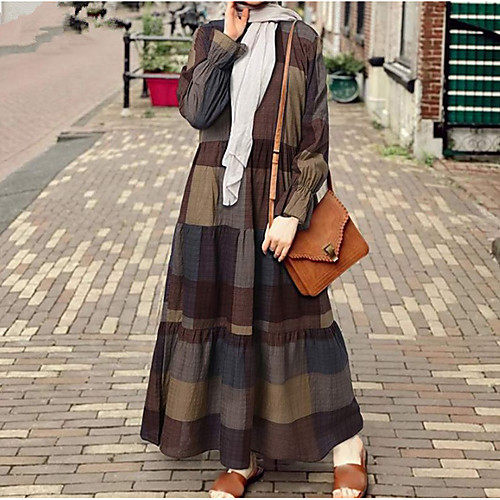 

Women's Swing Dress Maxi long Dress Yellow Dusty Blue Red Long Sleeve Color Block Patchwork Spring Summer Round Neck Elegant Casual 2021 S M L XL XXL 3XL 4XL 5XL