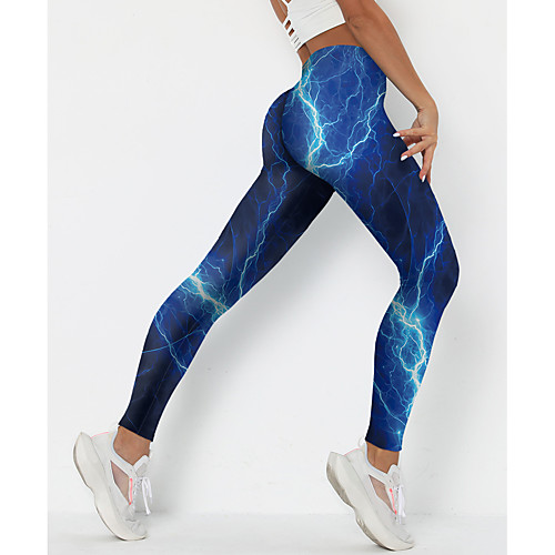 

Women's Colorful Fashion Comfort Skinny Weekend Gym Leggings Pants Galaxy Lines / Waves Ankle-Length Sporty Elastic Waist Print Blue