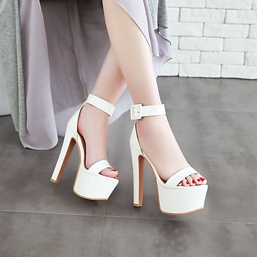 

Women's Sandals Stiletto Heel Round Toe PU Synthetics White Black Red