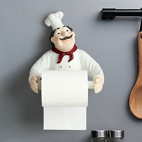 

Punch-free Chef Wall-mounted Multi-function Paste Roll Holder Resin Kitchen Bathroom Towel Small Object Storage Rack