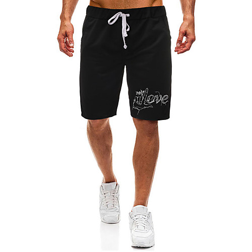 

Men's Casual / Sporty Athleisure Daily Gym Shorts Pants Graphic Letter Short Pocket Elastic Drawstring Design Print Black Light Grey