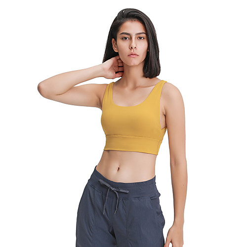 

Women's Sports Bra Bra Top Running Bra Open Back Nylon Spandex Yoga Fitness Gym Workout Breathable Quick Dry Soft Padded Medium Support Black Purple Yellow Dark Navy Brown Gray Solid Colored