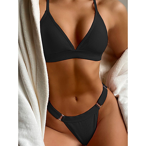 

Women's Bikini 2 Piece Swimsuit Open Back Slim Solid Color Color Block Blushing Pink Black Swimwear Padded Vest Strap Bathing Suits New Fashion Sexy / Padded Bras