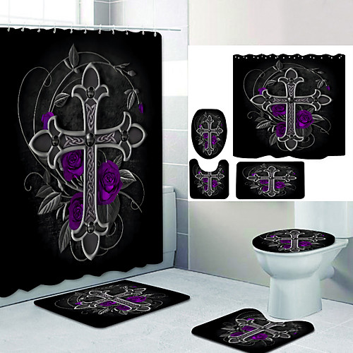 

Bathroom Shower Curtain & Mat Set Modern Polyester New Design