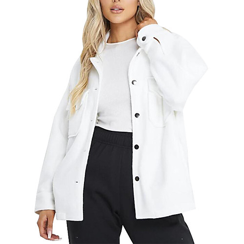 

Women's Jacket Daily Fall & Winter Regular Coat Shirt Collar Regular Fit Streetwear Jacket Long Sleeve Solid Colored Patchwork Blue Purple / Going out