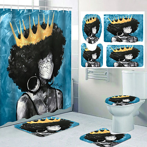 

Four-piece Set of Leisure Toilet for Woman with Crown in Bathroom Shower Curtain