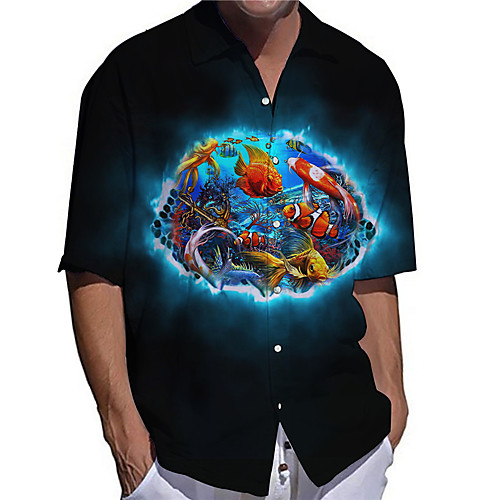 

Men's Shirt 3D Print Graphic Prints Fish Animal Button-Down Print Short Sleeve Daily Tops Casual Designer Big and Tall Black / Summer