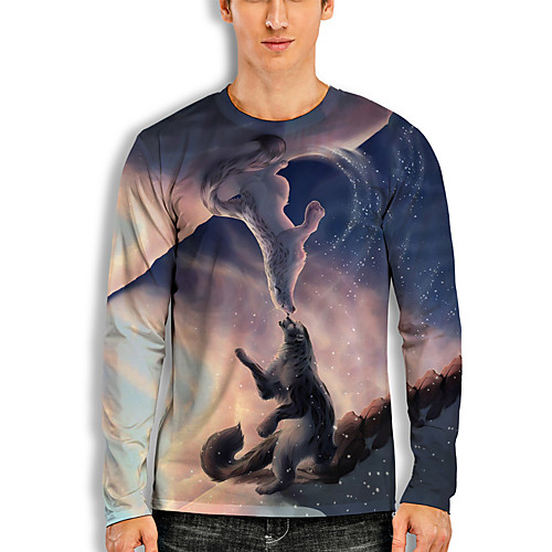 

Men's T shirt 3D Print Graphic Prints Animal 3D Print Long Sleeve Daily Tops Basic Casual Hawaiian Light Purple