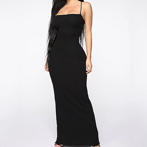

Women's Strap Dress Maxi long Dress Black Sleeveless Solid Color Backless Summer cold shoulder Casual Sexy 2021 S M L