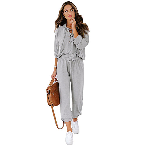 

Women's Basic Streetwear Plain Daily Two Piece Set Hoodies & Sweatshirts Tracksuit Pant Loungewear Jogger Pants Rivet Lace up Tops