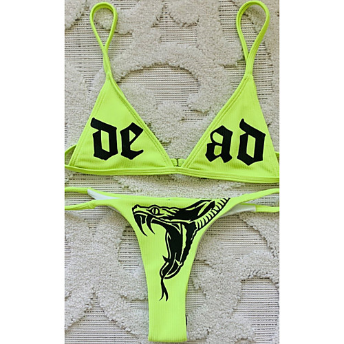 

Women's Bikini 2 Piece Swimsuit Push Up Open Back Triangle Solid Color Letter Yellow Green Red Swimwear Padded Strap Bathing Suits New Sexy Sports / Print / Padded Bras / Slim / Print