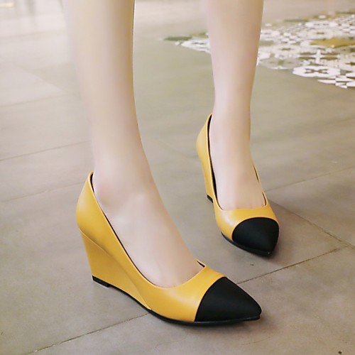 

Women's Heels Wedge Heel Pointed Toe PU Synthetics Black Yellow
