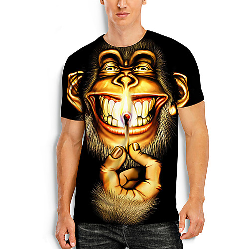 

Men's Tees T shirt 3D Print Graphic Prints Monkey Animal Print Short Sleeve Daily Tops Basic Casual Black