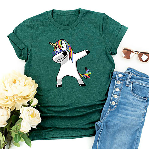 

Women's T shirt Graphic Cartoon Print Round Neck Tops Basic Basic Top Black Blue Blushing Pink
