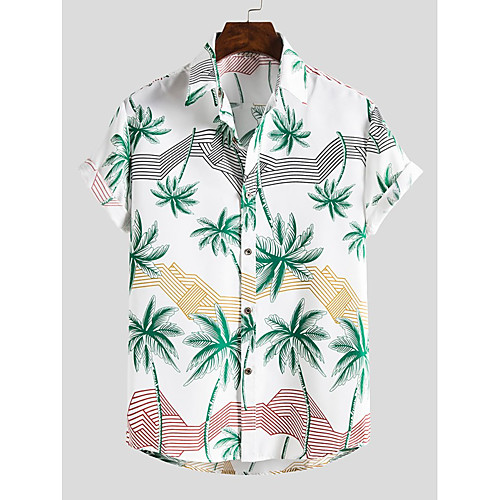 

Men's Shirt Other Prints Zebra collared shirts Print Short Sleeve Daily Slim Tops Beach Boho Button Down Collar White
