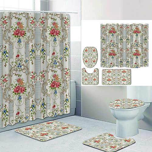 

Bathroom Shower Curtain & Mat Set Modern Polyester New Design