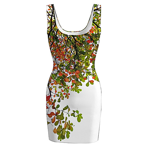 

Women's Sports Dress Short Mini Dress Green Sleeveless Floral Print Spring Summer Round Neck Casual Holiday 2021 S M L XL XXL 3XL