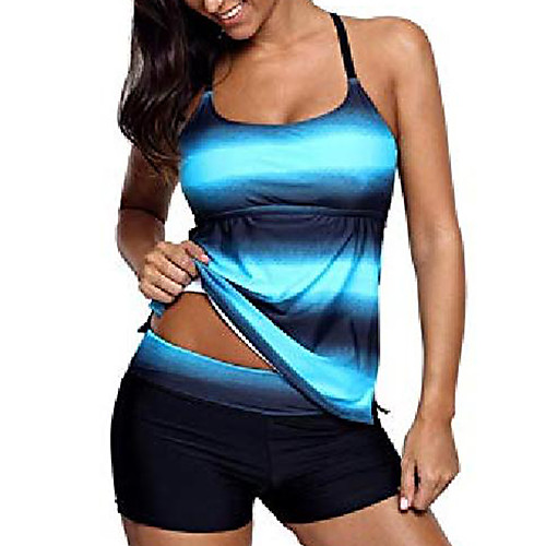 

Women's Tankini 2 Piece Swimsuit Slim Color Block Blue Purple Green Rose Red Swimwear Bathing Suits New / Padded Bras