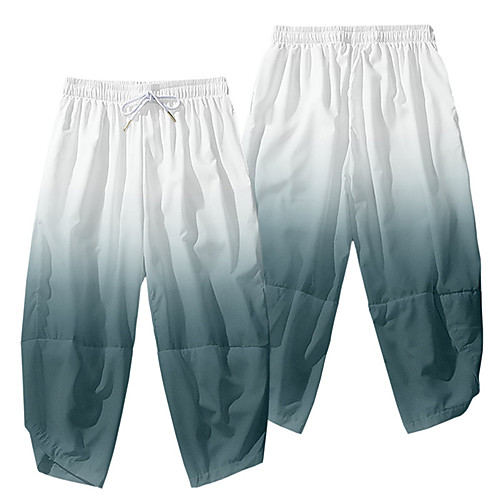 

Men's Casual / Sporty Athleisure Daily Sports Harem Loose Wide Leg Pants Gradient Full Length 3D Print Elastic Waist White