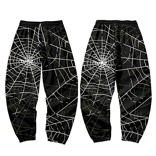 

Men's Casual / Sporty Athleisure Daily Sports Harem Loose Jogger Pants Sweatpants Pants Spider web Full Length 3D Print Elastic Waist Black