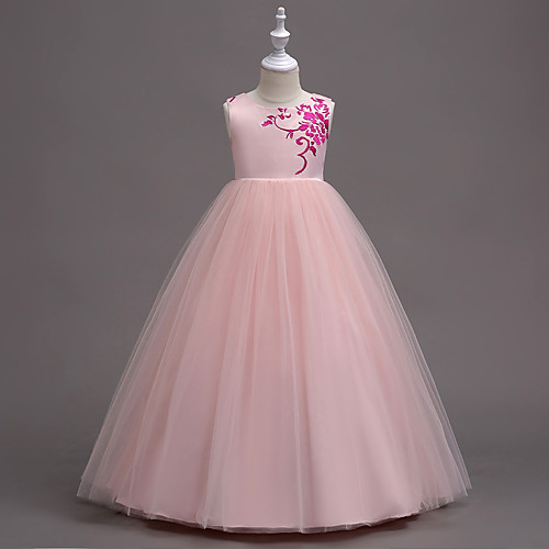 

Princess Floor Length Flower Girl Dresses Party Tulle Sleeveless Jewel Neck with Embroidery