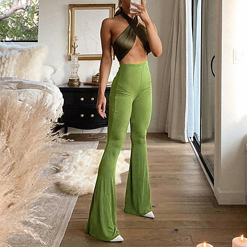 

Women's Stylish Streetwear Comfort Casual Weekend Rompers Pants Solid Colored Ankle-Length Green