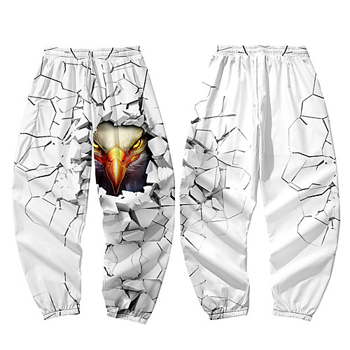 

Men's Casual / Sporty Athleisure Daily Sports Harem Loose Jogger Pants Sweatpants Pants Eagle Full Length 3D Print Elastic Waist White