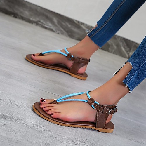 

Women's Sandals Boho Bohemia Beach Flat Heel Round Toe Rubber Solid Colored Yellow Blue Coffee