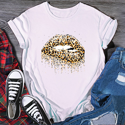 

Women's T shirt Graphic Print Round Neck Tops 100% Cotton Basic Basic Top White Black Purple