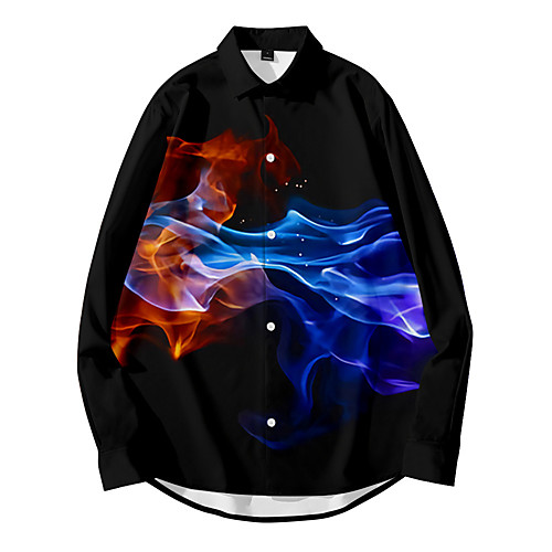 

Shirt Men's Lightning 3D Print Button-Down 3D Print Daily Long Sleeve Tops Casual Comfortable Black