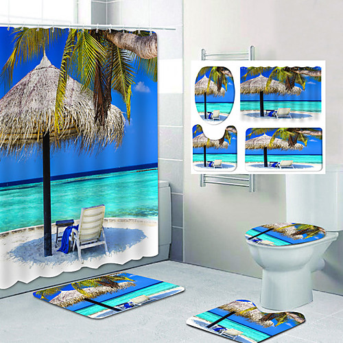 

Bathroom Shower Curtain & Mat Set Classic Polyester Waterproof
