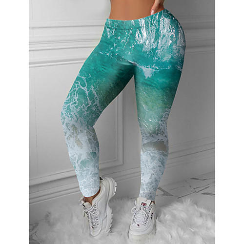 

Women's Stylish Novelty Comfort Skinny Leisure Sports Weekend Leggings Pants Ocean Ankle-Length Sporty Elastic Waist Print Blue