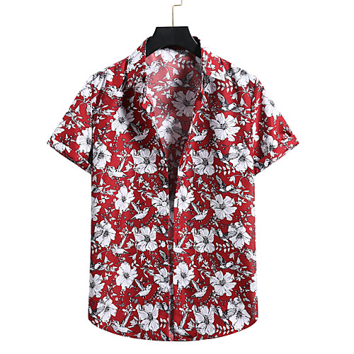

Men's Shirt Other Prints Floral Print Short Sleeve Holiday Tops Tropical Wine Dark Green Navy Blue