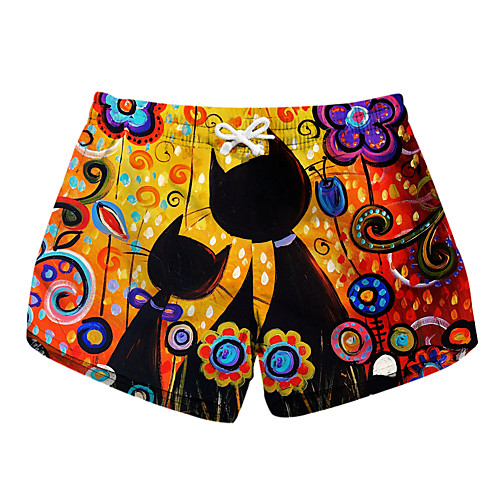 

Women's Stylish Novelty Comfort Leisure Sports Weekend Shorts Pants Cat Flower / Floral Graphic Prints Short Sporty Elastic Waist Print Yellow