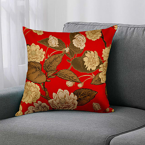 

Double Side 1 Pc Floral Cushion Cover Print 45x45cm Faux Linen for Sofa Bedroom