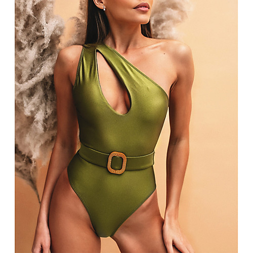 

Women's One Piece Swimsuit Geometric Yellow Green Swimwear Bathing Suits