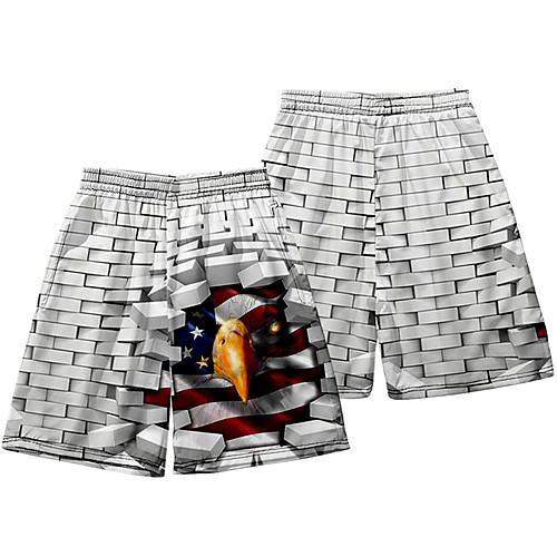 

Casual / Sporty Athleisure Men's Jogger Shorts Daily Holiday Pants Short Eagle Flag Elastic Waist 3D Print Grey
