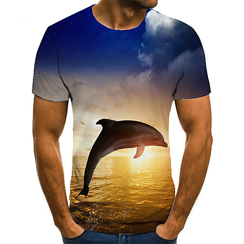 

Men's T shirt Shirt 3D Print Animal 3D Print Print Short Sleeve Casual Tops Casual Fashion Round Neck Blue