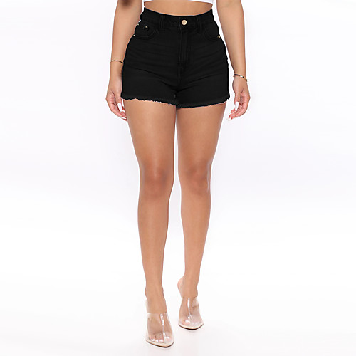

Women's Stylish Shorts Comfort Denim Going out Club Jeans Shorts Pants Solid Colored Short Tassel Fringe Rivet Zipper Pocket Low Waist Black Grey Dark Blue