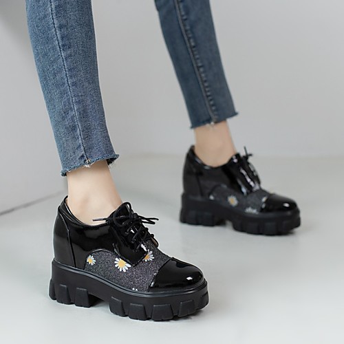 

Women's Oxfords Platform Chunky Heel Round Toe Patent Leather PU Synthetics Black Gold Silver