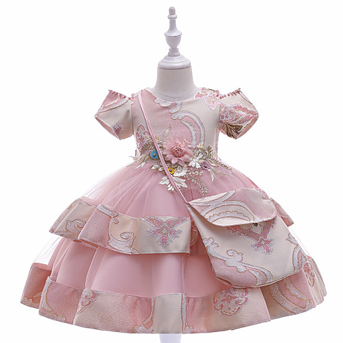 

Princess Knee Length Flower Girl Dresses Event / Party Tulle Cap Sleeve Jewel Neck with Bow(s) / Holiday