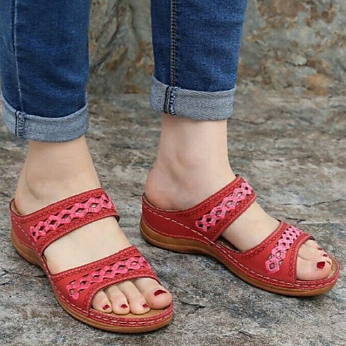 

Women's Sandals Boho Bohemia Beach Wedge Heel PU Wine Black Light Green