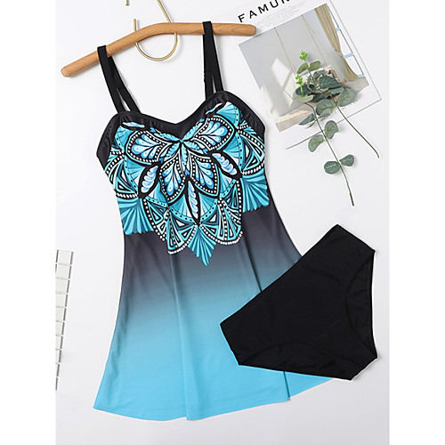 

Women's Tankini Beach Dress Swimsuit Open Back Slim Abstract Green Swimwear Padded Vest V Wire Bathing Suits New Fashion Sexy / Padded Bras