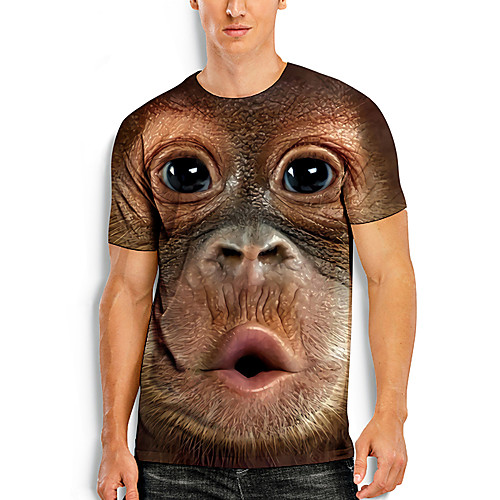 

Men's Tee T shirt Shirt 3D Print Graphic Prints Orangutan Animal Print Short Sleeve Daily Tops Basic Casual Khaki