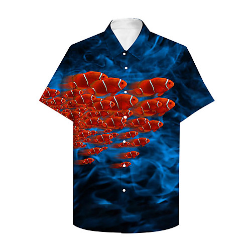 

Men's Shirt 3D Print Graphic Prints Fish Button-Down Print Short Sleeve Casual Tops Casual Designer Big and Tall Blue / Summer